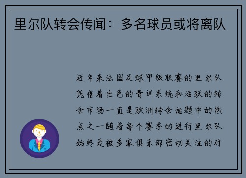 里尔队转会传闻：多名球员或将离队